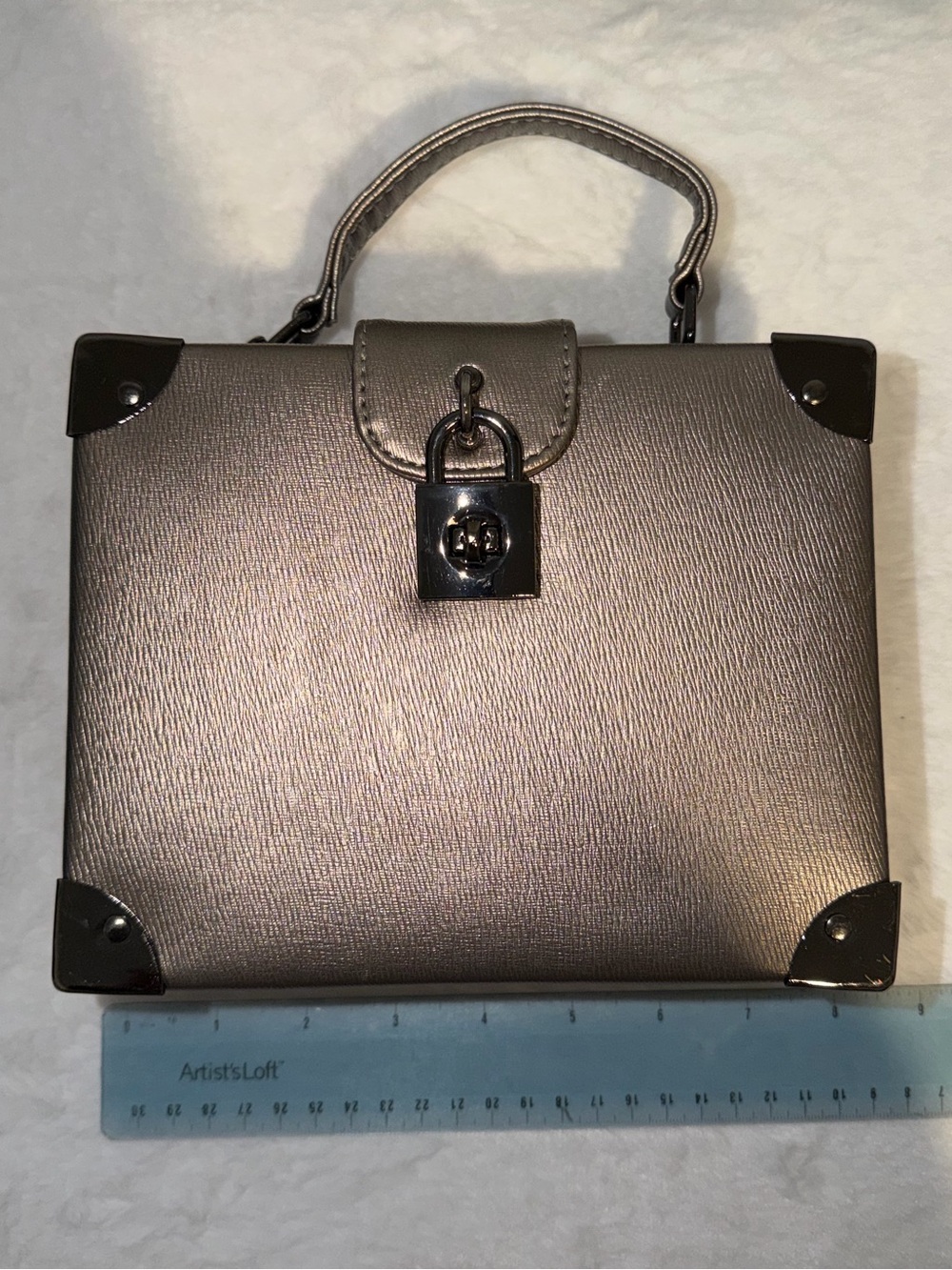 Metallic Taupe Top-Handle Bag with Lock Accent